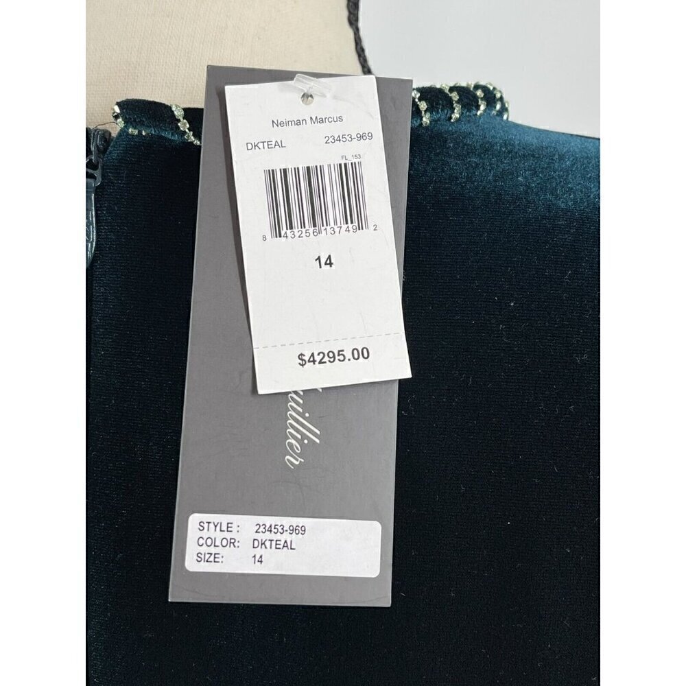 $4295 Monique Lhuillier 14 Plunging Crystal embellished Velour Gown elegant - Picture 9 of 14